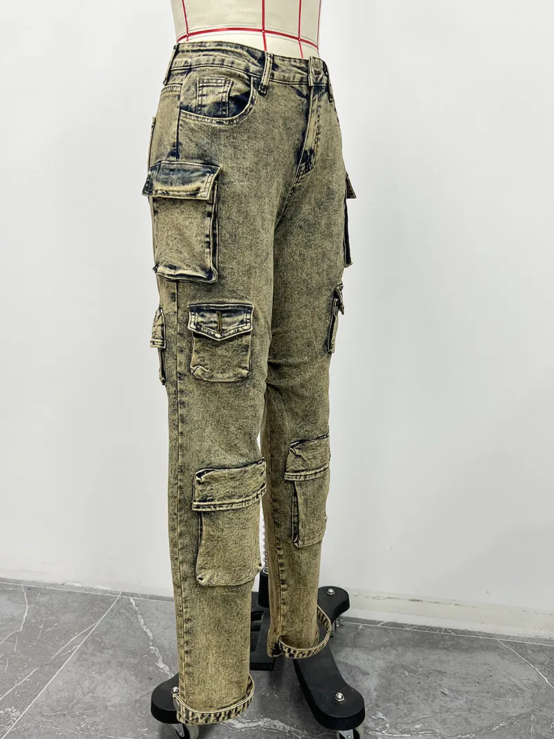 Women Cargo Wash Vintage Denim Pants 11 Women Cargo Wash Vintage Denim Pants - Image 9