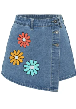 Women Multi-Color Floral Print Asymmetric Denim Skirt 11 Women Multi-Color Floral Print Asymmetric Denim Skirt -Women Fashion Shop 8a589bcf3dc2527f