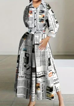 Chic Printed Single Breasted Slit Women's Shirt Dress Casual Long Dress -Women Fashion Shop 8b1955f1eb4c9772