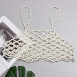 Hollow Out Pearl Sexy Vest Top Nightclub Party Top -Women Fashion Shop 8bbe3a69e34c9314
