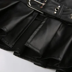 Punk Rivet Belt Slit Leather Skirt Fashion Street Sexy Low Waist A-line Pleated Skirt -Women Fashion Shop 8c6f6c6234dce19e