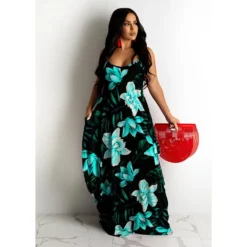 Summer Ladies Floral Print Loose Strap Dress Maxi Dress -Women Fashion Shop 8d3dcf8c756760bc