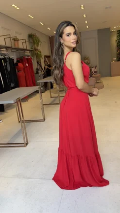 Women Suspender V-neck Tie-up Ruffled Slit Maxi Dress -Women Fashion Shop 8d50d45e4b4b2b61