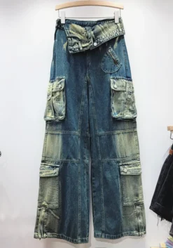 Spring Trendy High Waist Style Pocket Cargo Denim Straight Pants Women's Loose Slim Fit Wide Leg Trousers 23 Spring Trendy High Waist Style Pocket Cargo Denim Straight Pants Women's Loose Slim Fit Wide Leg Trousers -Women Fashion Shop 8d5607b334af83d5