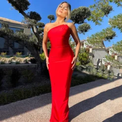 Women's Rhinestone Strap Dress Sexy Chic Low Back Slash Shoulder Maxi Dress -Women Fashion Shop 8d826853f00a8fa7