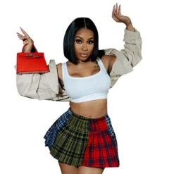 Women Autumn And Winter Contrast Color Plaid Pleated Skirt -Women Fashion Shop 8de4562dac276631