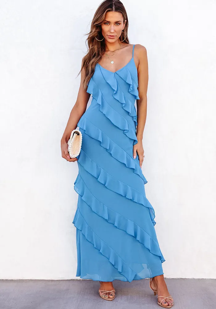 Spring And Summer Sexy Low Back Straps U-neck Slim Side Slit Long Dress 14 Spring And Summer Sexy Low Back Straps U-neck Slim Side Slit Long Dress - Image 12
