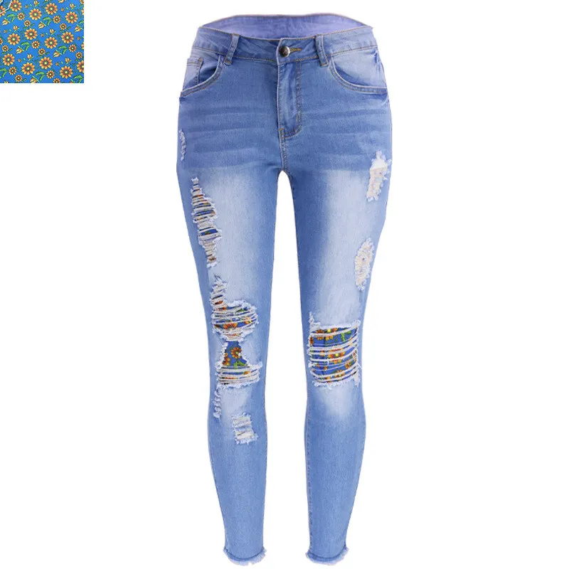 Fall New Fashion Ripped Patch Women Denim Pants Jeans 6 Fall New Fashion Ripped Patch Women Denim Pants Jeans - Image 4
