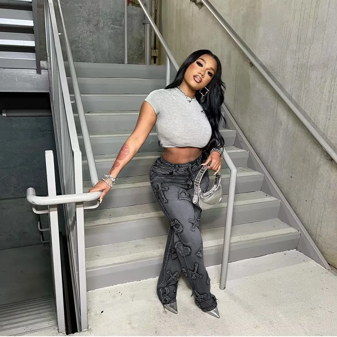 Women Casual Label Straight Denim Pants 4 Women Casual Label Straight Denim Pants - Image 2