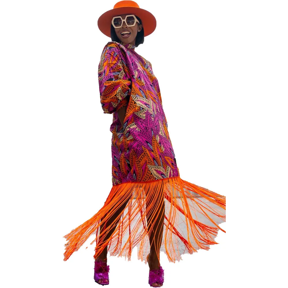 Women's Casual Print Fringed Maxi Dress 11 Women's Casual Print Fringed Maxi Dress - Image 9