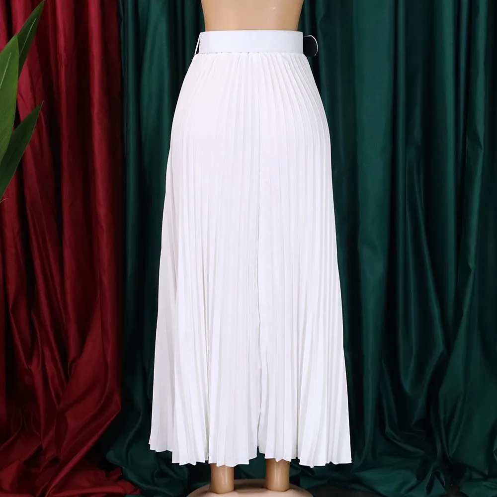 Women High Waist Pleated Belted Skirt 4 Women High Waist Pleated Belted Skirt - Image 2