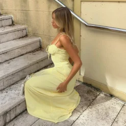 Women's Summer Sexy Strap Pleated Slim Waist Casual Long Dress -Women Fashion Shop 90b8f4d4620f263d