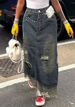 Pocket Distressed Ripped Straight Fit Loose Denim Skirt 19 Pocket Distressed Ripped Straight Fit Loose Denim Skirt -Women Fashion Shop 90de203ae2463ae4