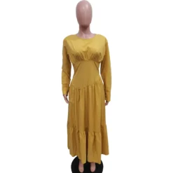 Women's Solid Color Long-Sleeved Pleated Loose Dress -Women Fashion Shop 915071059eb30e78