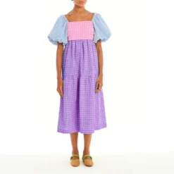 Women Color Block Backless Strappy Balloon Sleeve Dress -Women Fashion Shop 9164b8f9c7a446c1