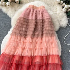 Women Irregular Gradient Cascading Ruffles Puffy Mesh Skirt -Women Fashion Shop 9196e20f97a27d11