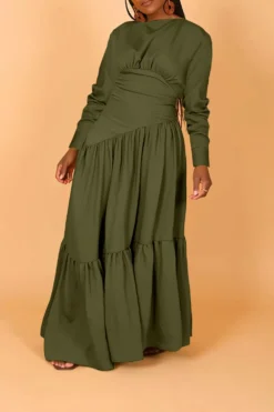 Women's Solid Color Long-Sleeved Pleated Loose Dress -Women Fashion Shop 921e3262e799c2ce