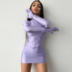 Women Summer Sexy Round Neck Long Sleeve Gloves Bodycon Dress -Women Fashion Shop 9290932997d99ee4