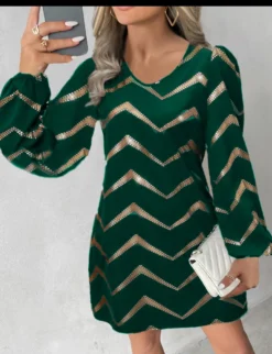 Women Long Sleeve Printed U-neck Puff Sleeve Dress -Women Fashion Shop 936a58ecbe643e91