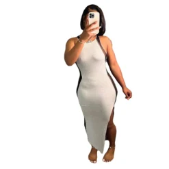 Women's Ribbed Patchwork Mesh Sleeveless Long Dress 12 Women's Ribbed Patchwork Mesh Sleeveless Long Dress -Women Fashion Shop 93a9786de1b86b78