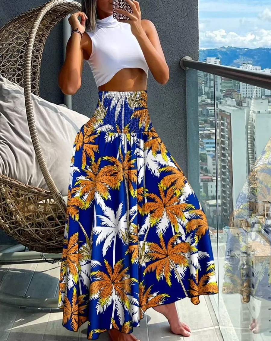 Summer Fashion High Waist Printed Women's Long Skirts 3 Summer Fashion High Waist Printed Women's Long Skirts