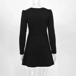 Chic Slim Contrast Color Ruffle Edge Long Sleeve A-Line Black Dress -Women Fashion Shop 93e67165522a69a4