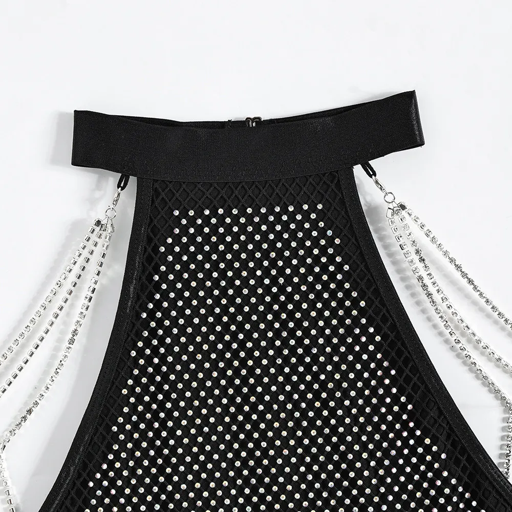 Women Sexy Halter Neck Metal Rhinestone Chain Crop Top 6 Women Sexy Halter Neck Metal Rhinestone Chain Crop Top - Image 4