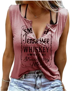 Women'S Summer Tank Top Letter Print V-Neck Sleeveless T-Shirt -Women Fashion Shop 94e1de6423375eb7