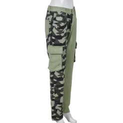 Women Camouflage Print Contrast Style Patch Pocket Denim Straight Leg Pants -Women Fashion Shop 951788ab48516e31