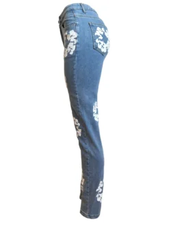 Women's Fashion Stretch Denim Fabric Flower Print Denim Trousers -Women Fashion Shop 95aa6c13734270f1