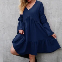 Women Fall Boho Loose Ruffle Long Sleeve Dress -Women Fashion Shop 95e4c8718f8af863
