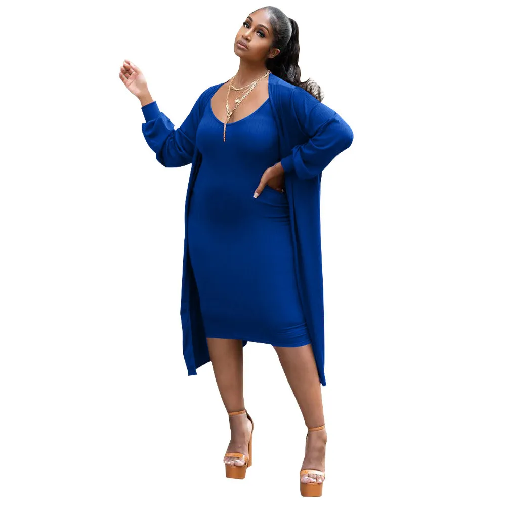 Women's Fall Ribbed V-Neck Long Sleeve Solid Casual Two Piece Dress Suit 13 Women's Fall Ribbed V-Neck Long Sleeve Solid Casual Two Piece Dress Suit - Image 11