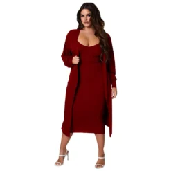 Women's Fall Ribbed V-Neck Long Sleeve Solid Casual Two Piece Dress Suit 27 Women's Fall Ribbed V-Neck Long Sleeve Solid Casual Two Piece Dress Suit -Women Fashion Shop 969895035e6d6d61