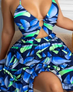 Strappy Printed Ruffle Dress -Women Fashion Shop 969f5bac84abbe3b