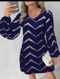 Women Long Sleeve Printed U-neck Puff Sleeve Dress -Women Fashion Shop 96ae391f52eb5c11