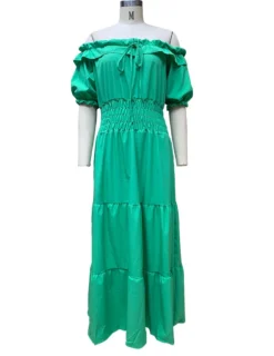 Spring Women's Fashion Chic Off Shoulder Short Sleeve A-Line Long Dress -Women Fashion Shop 96b447fa7e7f936b