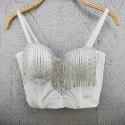 Trendy Diamond Tassel Chain Slim Low Back Camisole Short Slim Fit Top