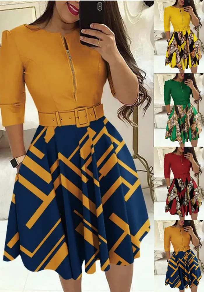 Women's Fashion Chic Long Sleeve Dress With Belt 5 Women's Fashion Chic Long Sleeve Dress With Belt - Image 3