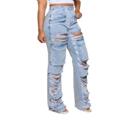 Women's Summer Loose High Waist Wide Leg Ripped Denim Pants Casual Jeans -Women Fashion Shop 96ffa4c22dac24f0
