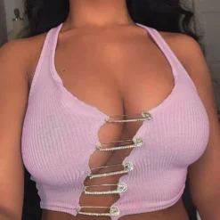 Summer Sleeveless Sexy Cropped Top Halter Neck Style Pin Button Cropped Tank Top Sweet Girl Top 32 Summer Sleeveless Sexy Cropped Top Halter Neck Style Pin Button Cropped Tank Top Sweet Girl Top -Women Fashion Shop 97a61e8a6bfbee81