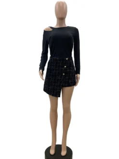 Women's Autumn And Winter High Waist Button Irregular A-Line Short Skirt -Women Fashion Shop 985aadfa33a5a33b