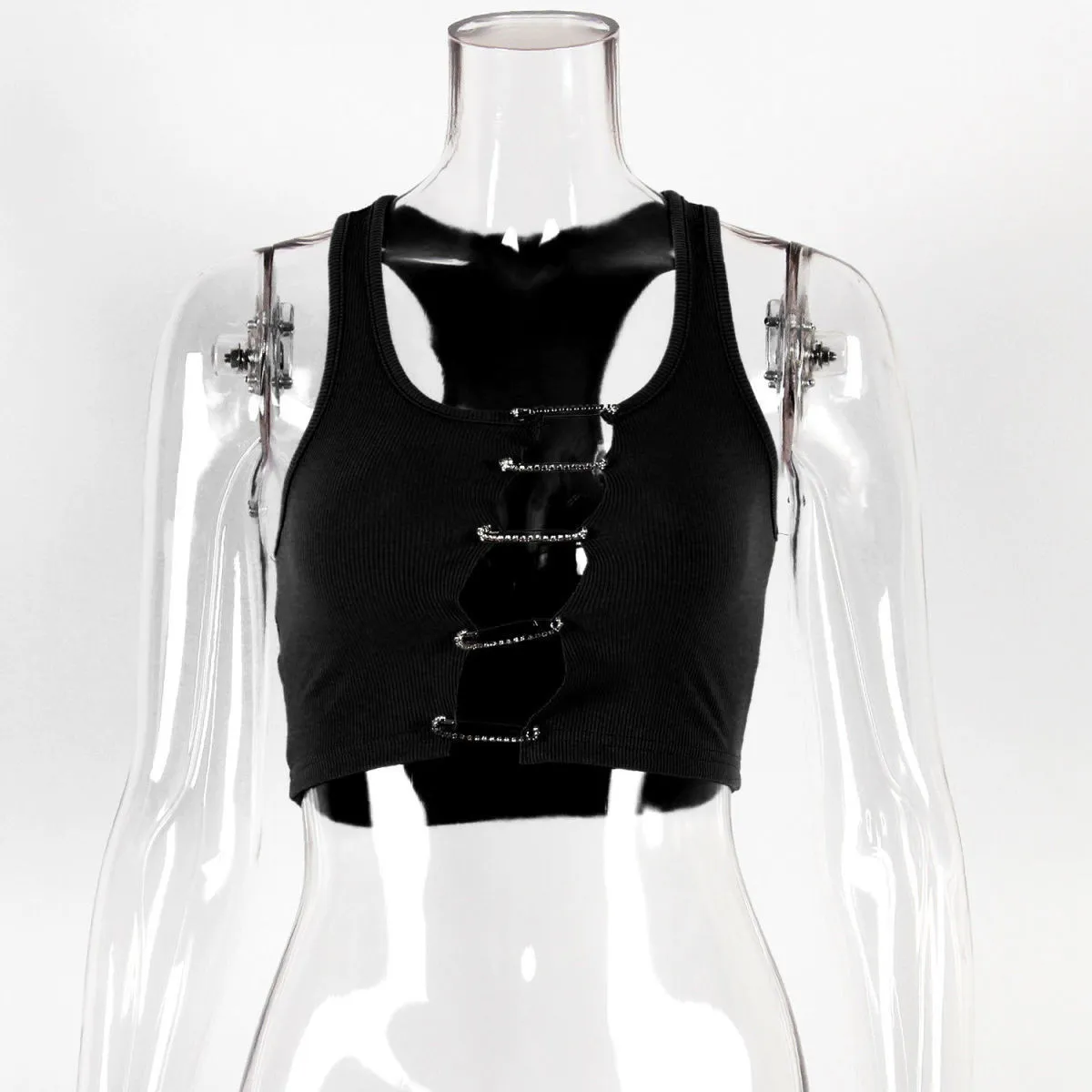 Summer Sleeveless Sexy Cropped Top Halter Neck Style Pin Button Cropped Tank Top Sweet Girl Top 21 Summer Sleeveless Sexy Cropped Top Halter Neck Style Pin Button Cropped Tank Top Sweet Girl Top - Image 19