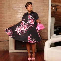 Printed V-Neck Zipper Short-Sleeved Plus Size Loose Dress -Women Fashion Shop 98bdde33a4f7ced6