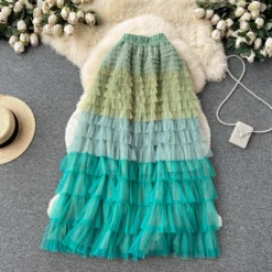 Women Irregular Gradient Cascading Ruffles Puffy Mesh Skirt -Women Fashion Shop 98c90803be5d38fc