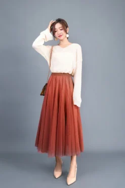 Spring Swing Puffy High Waist Slim Mesh A-line Long Skirt -Women Fashion Shop 9900a11cc9e2117a
