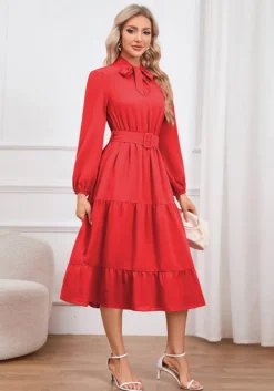 Elegant Slim Chic Tie Collar A-Line Casual Dress -Women Fashion Shop 9970c94c74294834