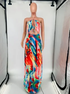 Fashion Sexy Print Halter Lace-Up One Piece Maxi Dress -Women Fashion Shop 9a215ee20e931a0f