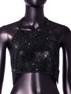 Sexy Nightclub Metallic Sparkling Diamonds Low Back Square Neck Camisole -Women Fashion Shop 9b5e757b68dd9042