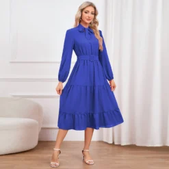 Elegant Slim Chic Tie Collar A-Line Casual Dress -Women Fashion Shop 9b671814e1628f71