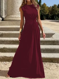 Fashion Casual Chic Slim Waist Elegant Round Neck Long Dress -Women Fashion Shop 9bc335181da6e0f2